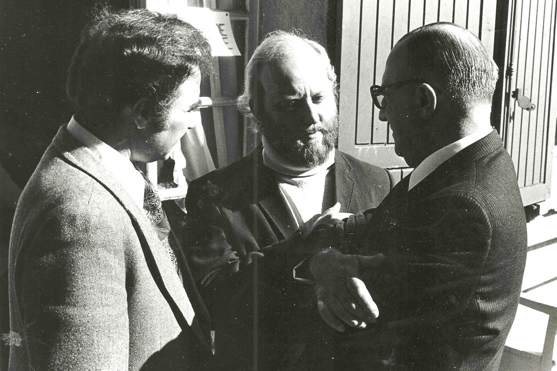 Peter Jones (center) chats with missionary professor Eugene Boyer (left) and pastor and seminary dean, Pierre Courthial. 