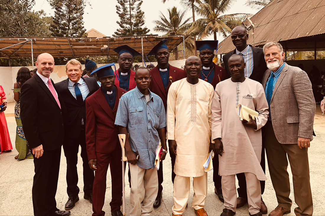 Senegalese pastor Moustapha is the graduate in the back row on the left. Donnie is on the right end. Jim is at the far left, with MTW team member Collin.